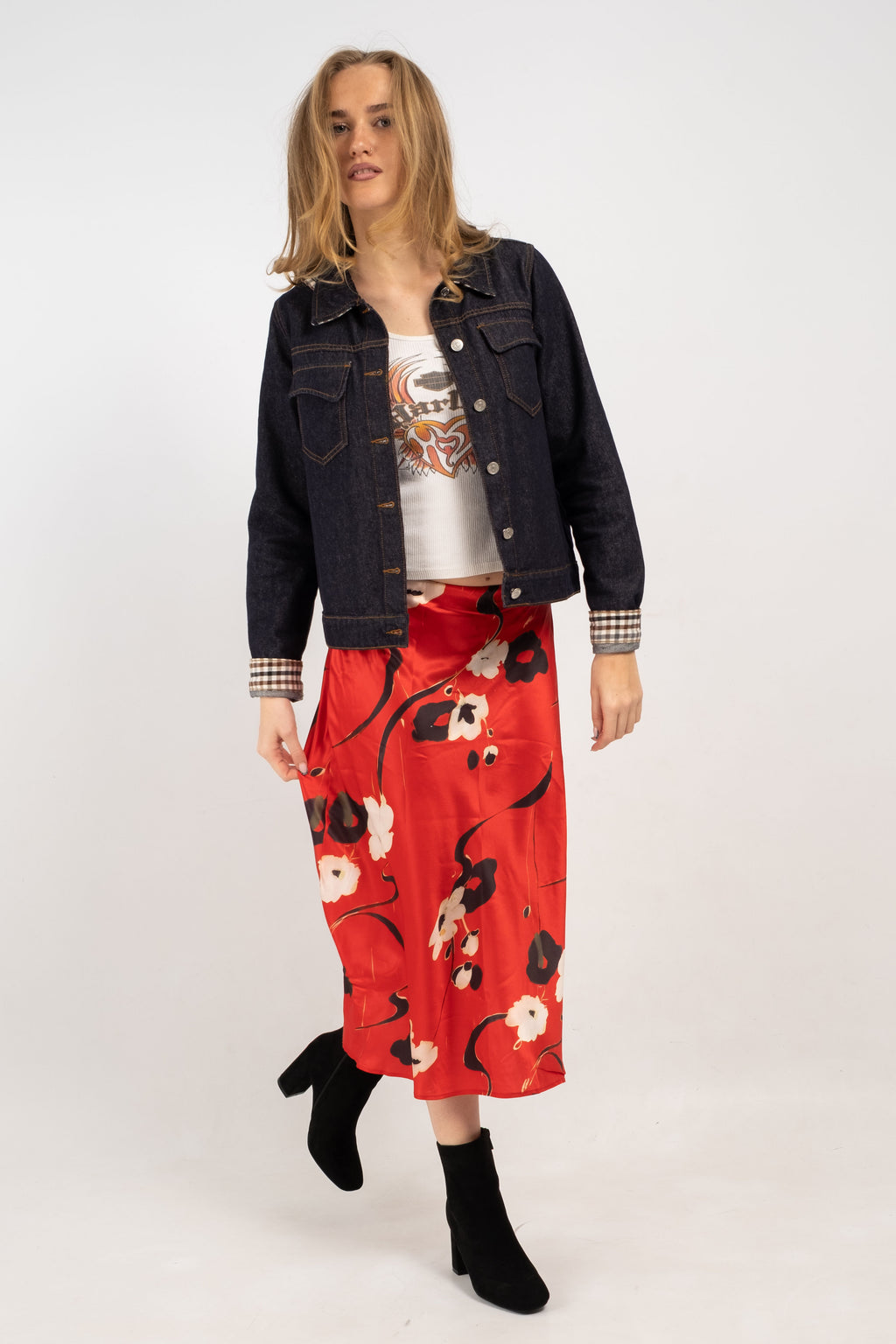 Eliza At The Art Gala Printed Satin Skirt